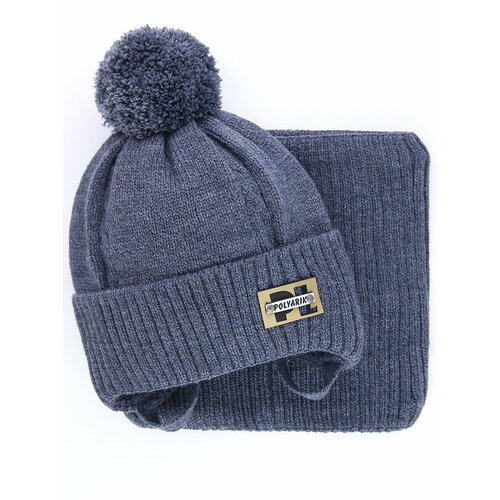 фото Шапка бини поляярик, размер 48-50, серый, синий