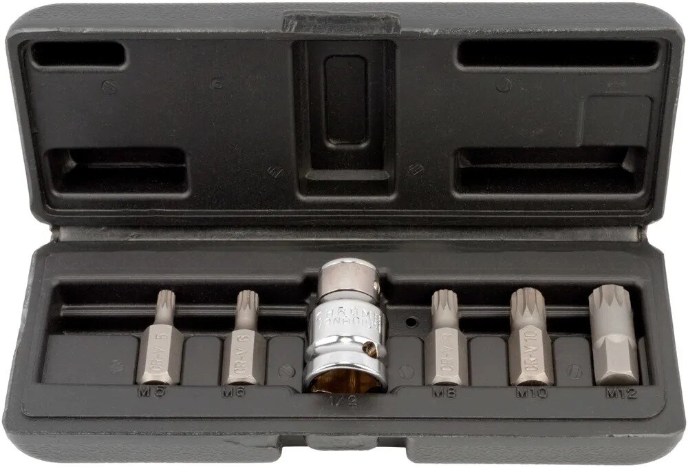 Набор бит и вставок «АвтоДело», 6 предметов, SPLINE, М5-М12 30мм. 40646