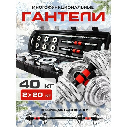 Kulak Гантели разборные+штанга в кейсе 40 кг хром (2х20кг)