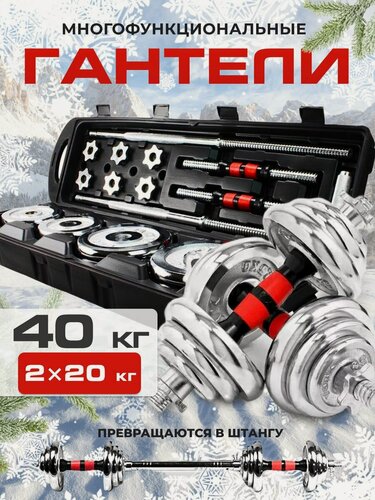 Изображение товара Kulak Гантели разборные+штанга в кейсе 40 кг хром (2х20кг)