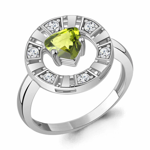 фото Кольцо diamant online, серебро, 925 проба, хризолит, фианит, размер 17