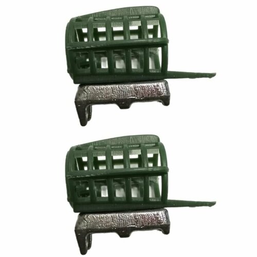 фото 2 шт. / кормушка фидерная зеленая с грунтозацепом для реки с умеренным или сильным течением / набор 110гр. рыболов56