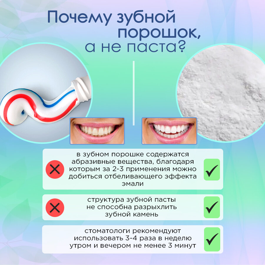 Изображение Зубной порошок отбеливающий BREYLEE 2 шт в наборе / Зубная паста отбеливающая (эссенция, гель, пластины) в порошке / Устраняет запах изо рта, натуральный мятный