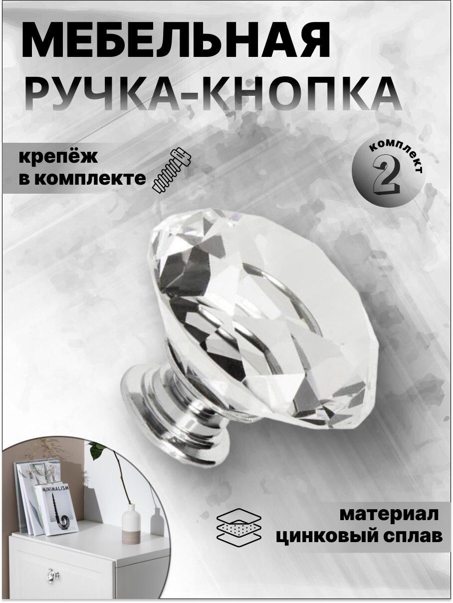 Ручка-кнопка IN.01.2020.0. PC кристалл хром (комплект 2 шт.)