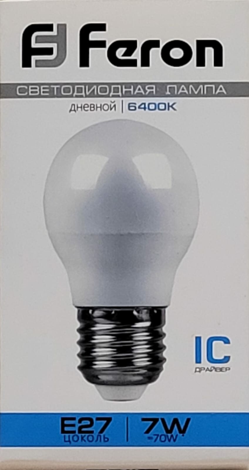 Лампа светодиодная Feron LB-95 25483, E27, G45, 7 Вт, 6400 К