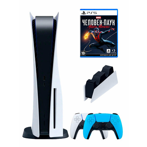 PS5 (ПС5) Игровая приставка Sony PlayStation 5 ( 3-я ревизия) + 2-й геймпад(голубой) + зарядное + Spider Man