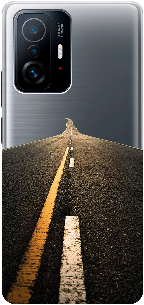 Силиконовый чехол на Xiaomi 11T, 11T Pro, Сяоми 11Т, 11Т Про с 3D принтом "Road" прозрачный