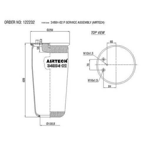 AIRTECH 34884-02P пневмоподушка без стак.2шт. m16x1.5 смещ.84, 1шт. m12x1.5 смещ.60\man tga