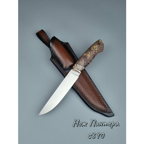 фото Нож "пантера" сталь s390, рукоять мокуме гане, стабилизированный зуб мамонта, стабилизированный кап клёна. кузница сёмина юрия михайловича
