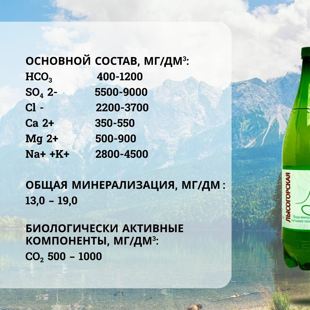 Изображение Минеральная вода Лысогорская газированная лечебная с магнием, для похудения 1.5л*6шт.