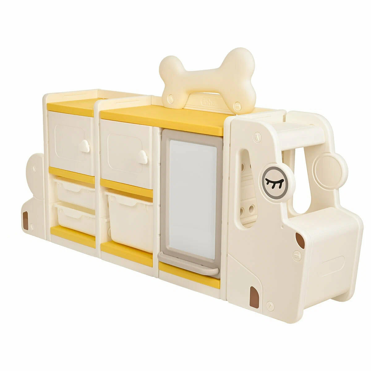 Стеллаж для игрушек Pituso с ящиками Pussy dog MAX с доской для рисования, Бежевый/жёлтый, 159x33x89 см