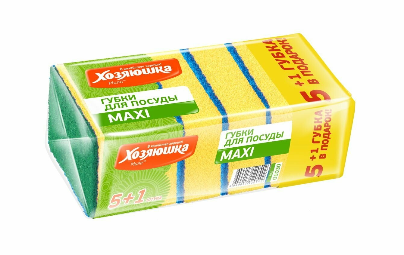 Губка для мытья посуды 6 шт хозяюшка Мила MAXI