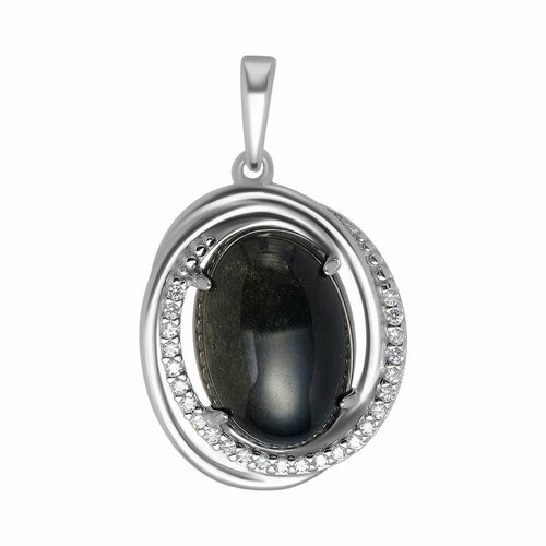 Подвеска UVI Ювелирочка, серебро, 925 проба, родирование, обсидиан, фианит