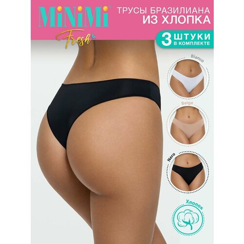 фото Трусы minimi, 3 шт., размер 46 (m), черный, бежевый, белый