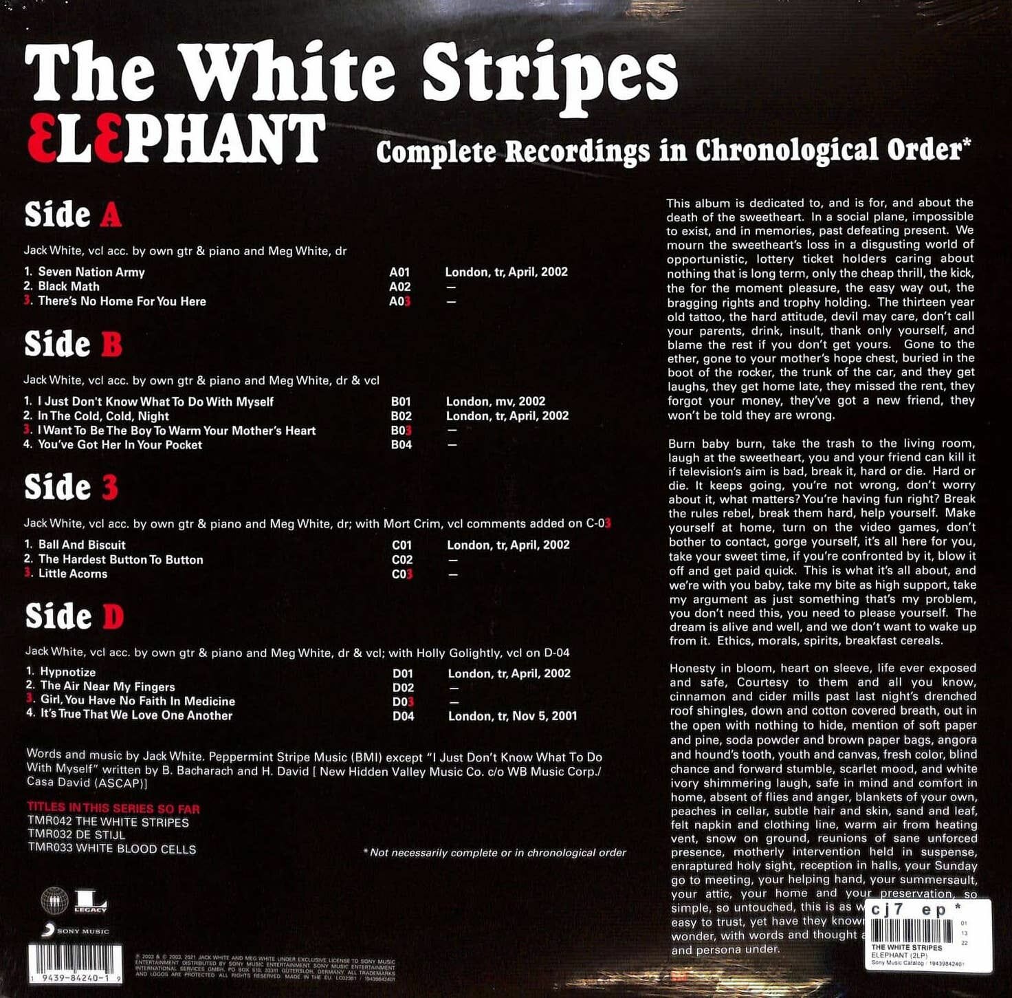 Виниловая пластинка White Stripes, The, Elephant (0194398424019) Sony - фото №20