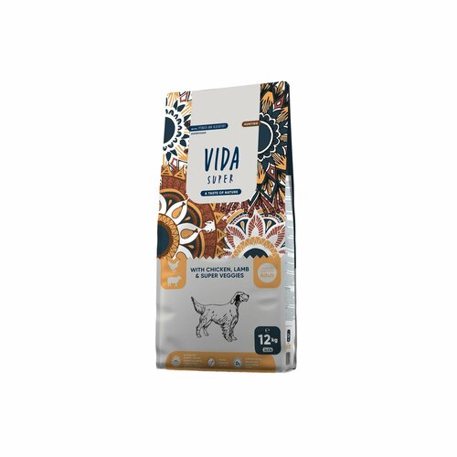 Корм Vida Super Hunting для взрослых собак средних и крупных пород с курицей, ягненком и овощами 12 кг