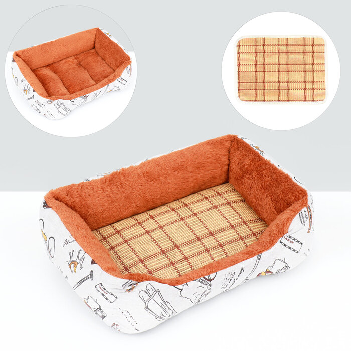 Лежанка для животных + ротанговый коврик, двухсторонняя подушка, 45 х 30 х 15 см 9911447