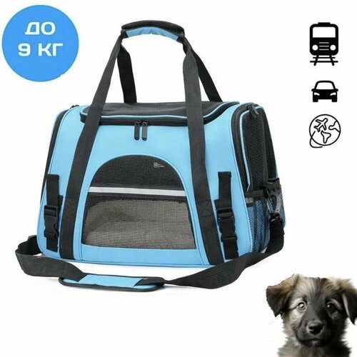 Сумка переноска для животных до 9 кг с жестким дном и мягкой подложкой голубая 1999₽