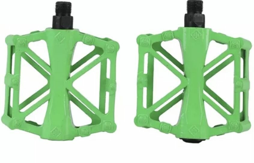 фото Педали для велосипеда 110х95х30 мм, алюминий со светоотраж. полосами для горных велосипедов зеленые