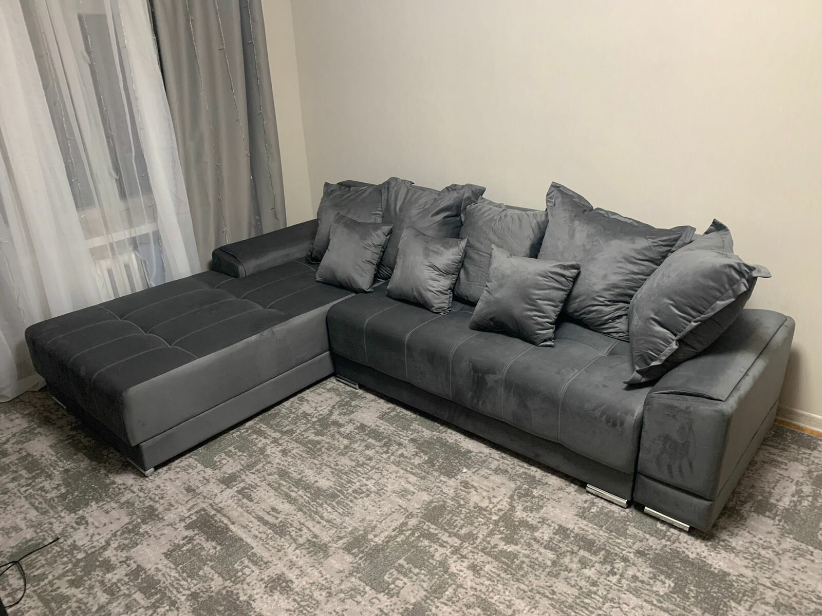 Угловой диван-кровать "Норд", 285х190х87см, наполнитель ППУ, ящик для белья, левый угол, Bingo Grey
