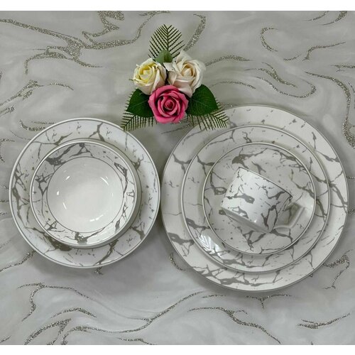 Набор столовой посуды на 6 персон 36 предметов серый мрамор 10341₽