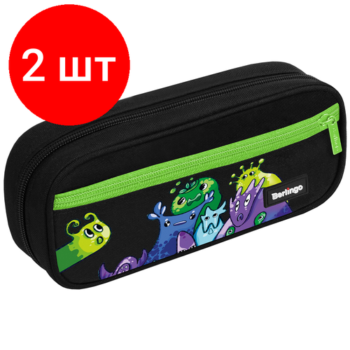 Комплект 2 шт, Пенал мягкий 1 отделение, 1 карман, 220*95*50 Berlingo Monsters, полиэстер, откидная планка комплект 5 шт пенал мягкий 1 отделение 1 карман 220 95 50 berlingo hockey полиэстер откидная планка