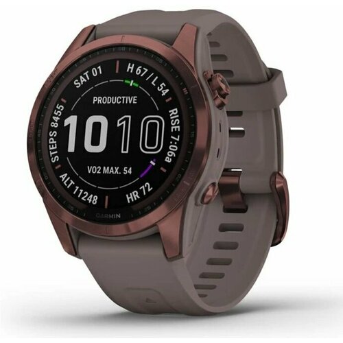 Garmin Fenix 7s Sapphire Solar титановый темно-бронзовый с сланцево-серым силиконовым ремешком бронзовый