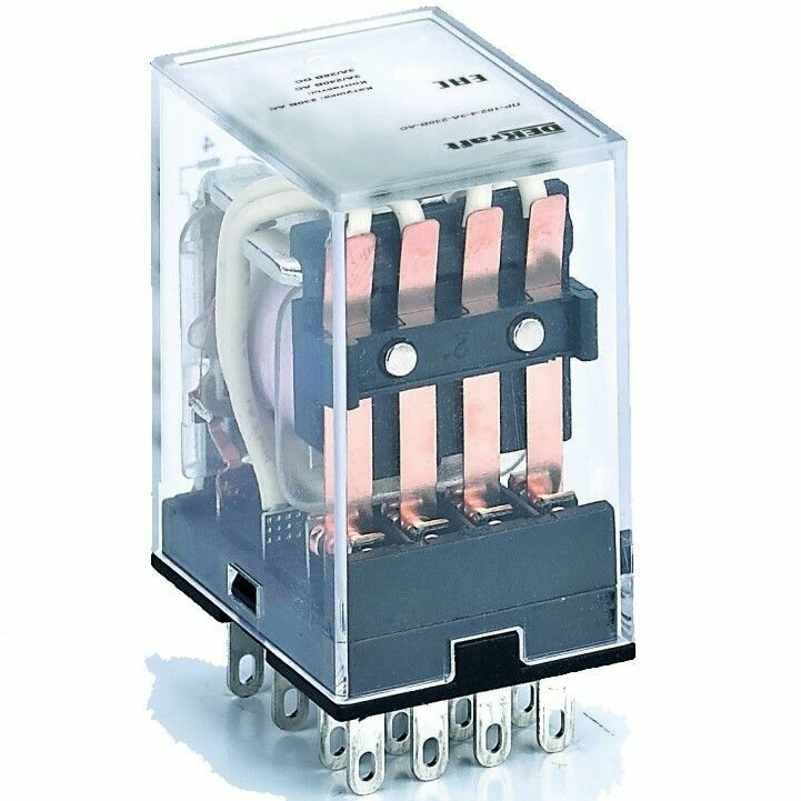 Реле DEKraft ПР-102 промежуточное, 4 контакта, с индикацией, 3А, 12В DC