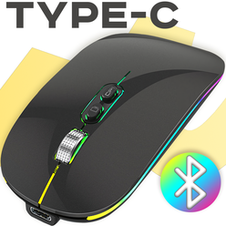 Мышь беспроводная FTP103, Bluetooth 5.1 + Nano USB, Зарядка Type-C Компьютерная мышка с RGB подсветкой, бесшумная мышка с Аккумулятором