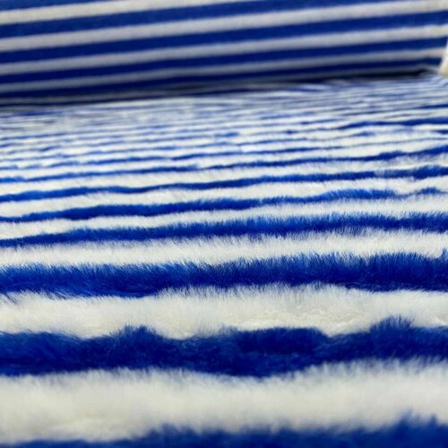 Искусственный мех коротковорсовый для производства игрушек и карнавальных костюмов, плотность 290 гр/м. кв, высота ворса 9 мм, размер 150х50 (см), цвет полосатый, белый+светло-васильковый