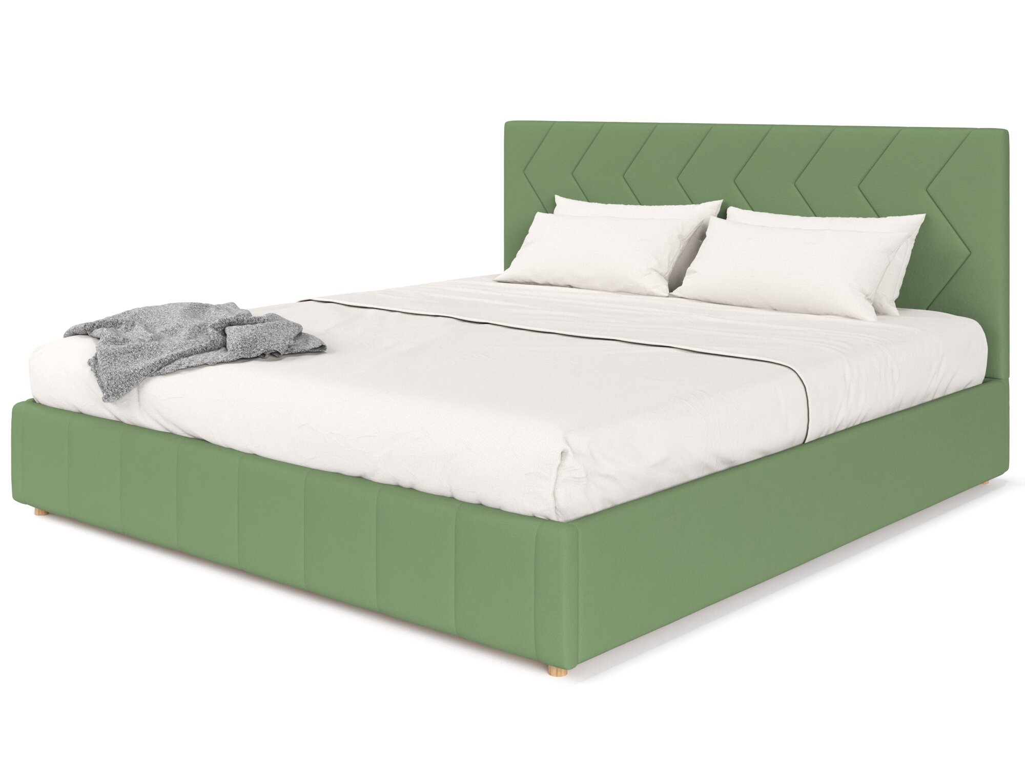 Двуспальная кровать Soft Element Кэрри 160х200 Green, с мягким изголовьем, с подъемным механизмом, с ящиками, велюр, на ножках