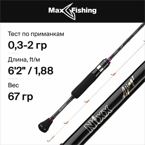 Спиннинг для рыбалки JS Company Nixx Ajing1 S622UL-XUL-CST 0,3-2гр, 188 см, для ловли форели, микродижга и рокфишинга, удилище спиннинговое, ультралайт