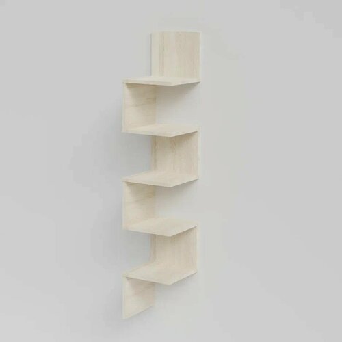 Полка настенная угловая, деревянная, змейка, дуб сонома Ластра 27х27х139 см