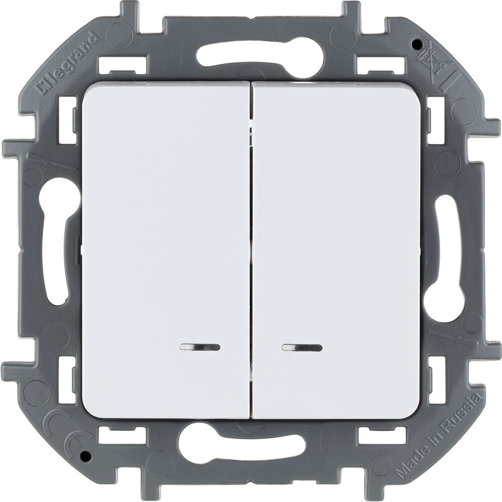 Двухклавишный выключатель с подсветкой/индикацией на автозажимах Legrand Inspiria (Белый)