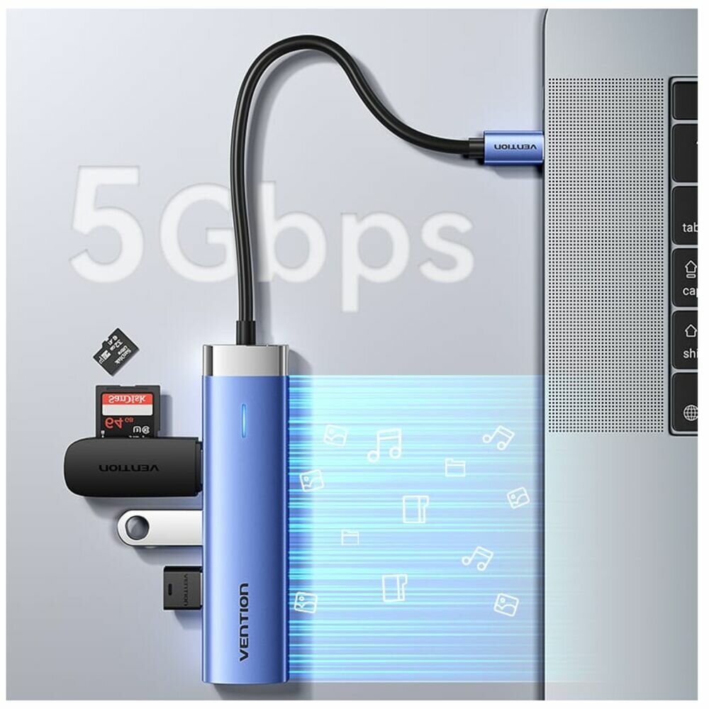 Разветвитель Vention мультифункциональный, USB Type C 5 в 1 - фото №6