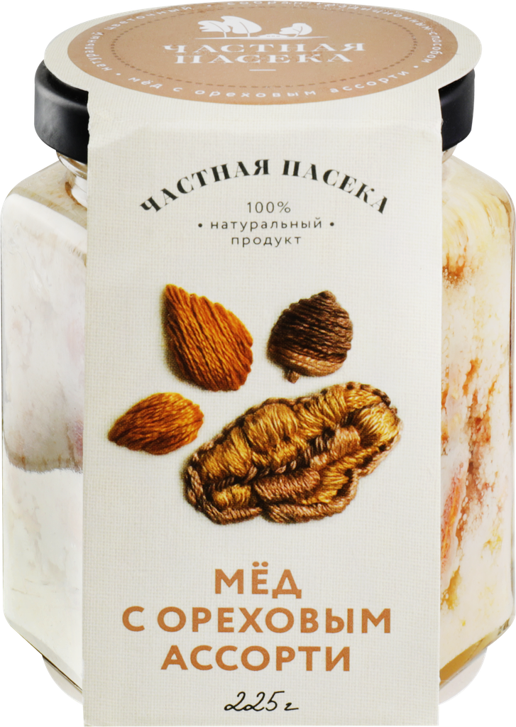 Мед частная пасека с ореховым ассорти, 225г