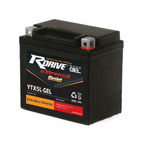 Аккумулятор RDrive eXtremal Gold NANO GEL 4Ач обратная полярность YTX5L-GEL