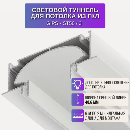 Изображение товара Профиль для светодиодной ленты шириной 48,6 мм для потолка и стен из Гипсокартона, 2 м, 3 шт, цвет белый