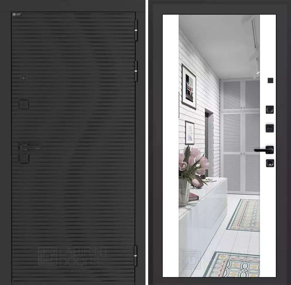 Входная дверь VOLCANO с внутренней панелью зеркало максимум , цвет белый софт, размер по коробке 880х2050, правая