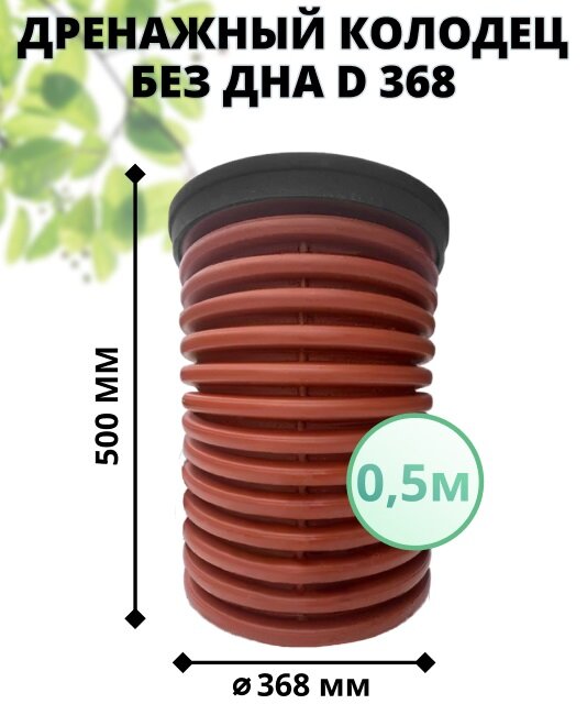 фото Колодец без дна 368 мм дренажный, высота 0,5 м (с черным люком)