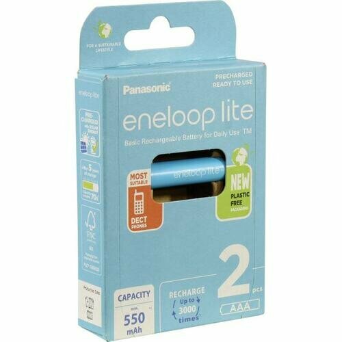 Аккумулятор Panasonic Eneloop Lite BK-4LCCE/2BE аккумулятор mireх ni mh aaa hr03 2bl 1 2в 1000 мач блистер 2 шт