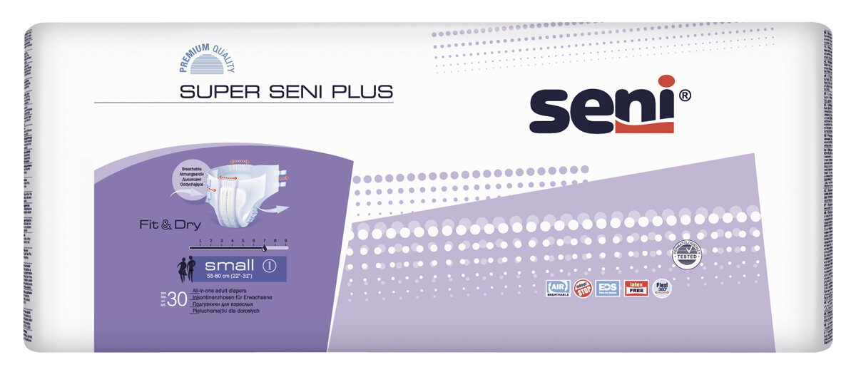 Подгузники для взрослых Super Seni PLUS small по 30 шт, обхват 55-80 см.