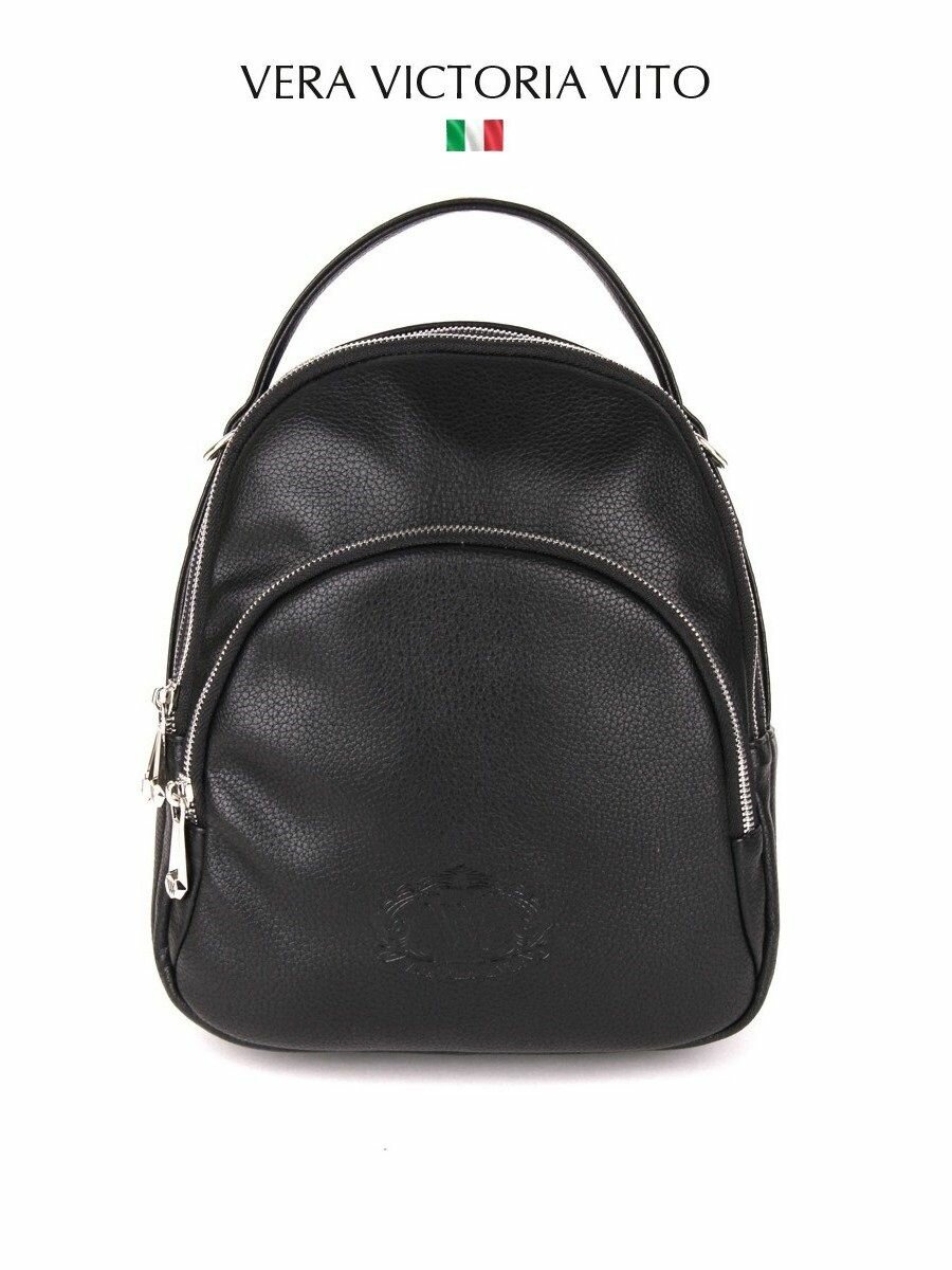 Кожаный рюкзак трансформер от итальянского бренда Vera Victoria Vito, черный, небольшой