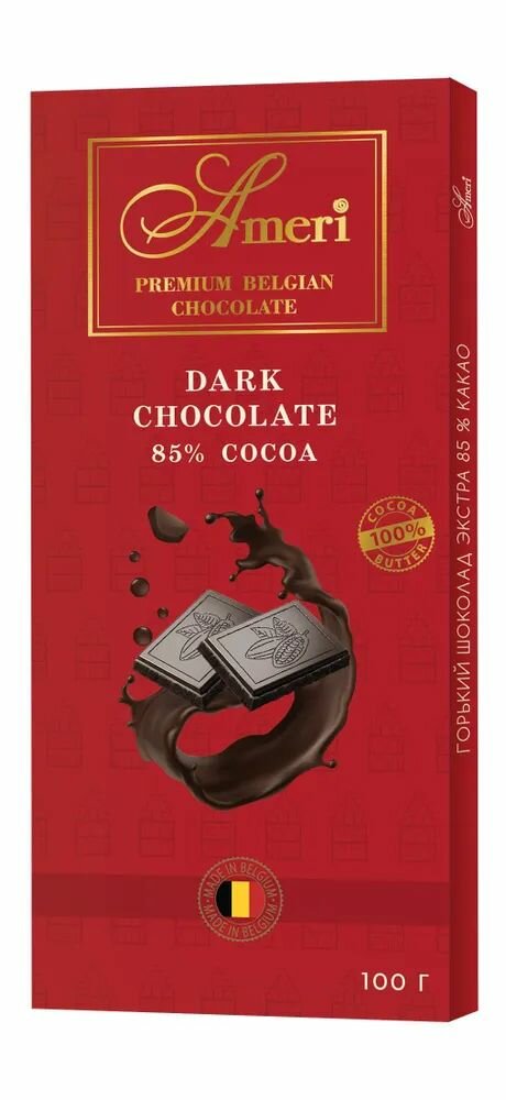 Шоколадная плитка Ameri экстра горький шоколад 85 %, 100г х 3 шт