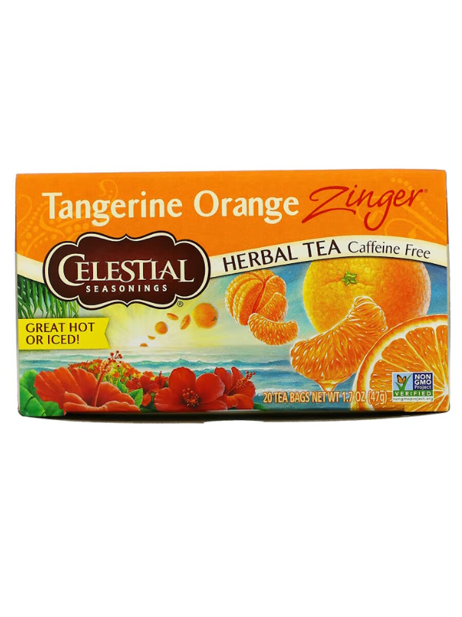 Celestial Seasonings Травяной чай без кофеина Zinger, Мандариново-апельсиновый заряд, 20 чайных пакетиков (47 г)