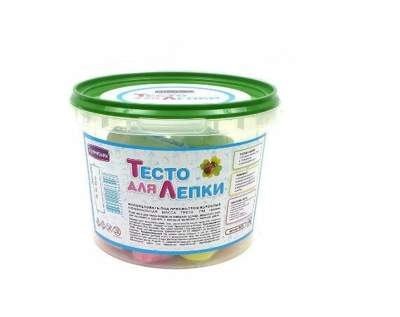 Тесто для лепки Развивашки 10 цветов по 70 гр, 10 форм, скалка, в ведре (П108)
