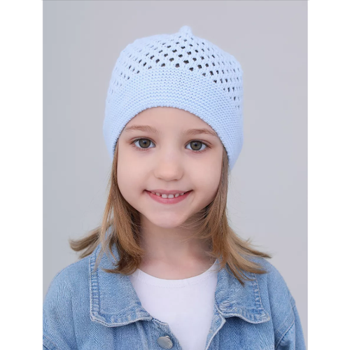 фото Шапка mi ropa детская вязаная шапка-сетка "паутинка", размер 5-8 лет, голубой
