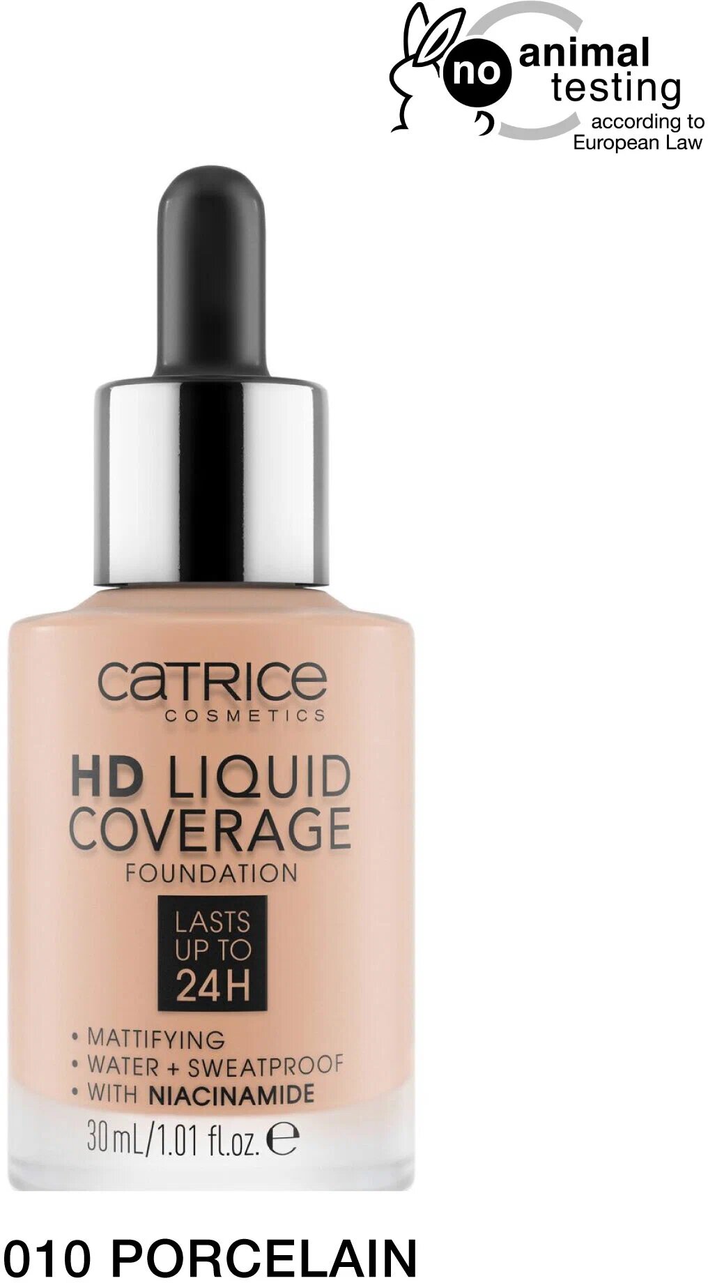 CATRICE Тональная эмульсия HD Liquid Coverage Foundation, 30 мл/120 г, оттенок: 010 Light Beige, 1 шт.