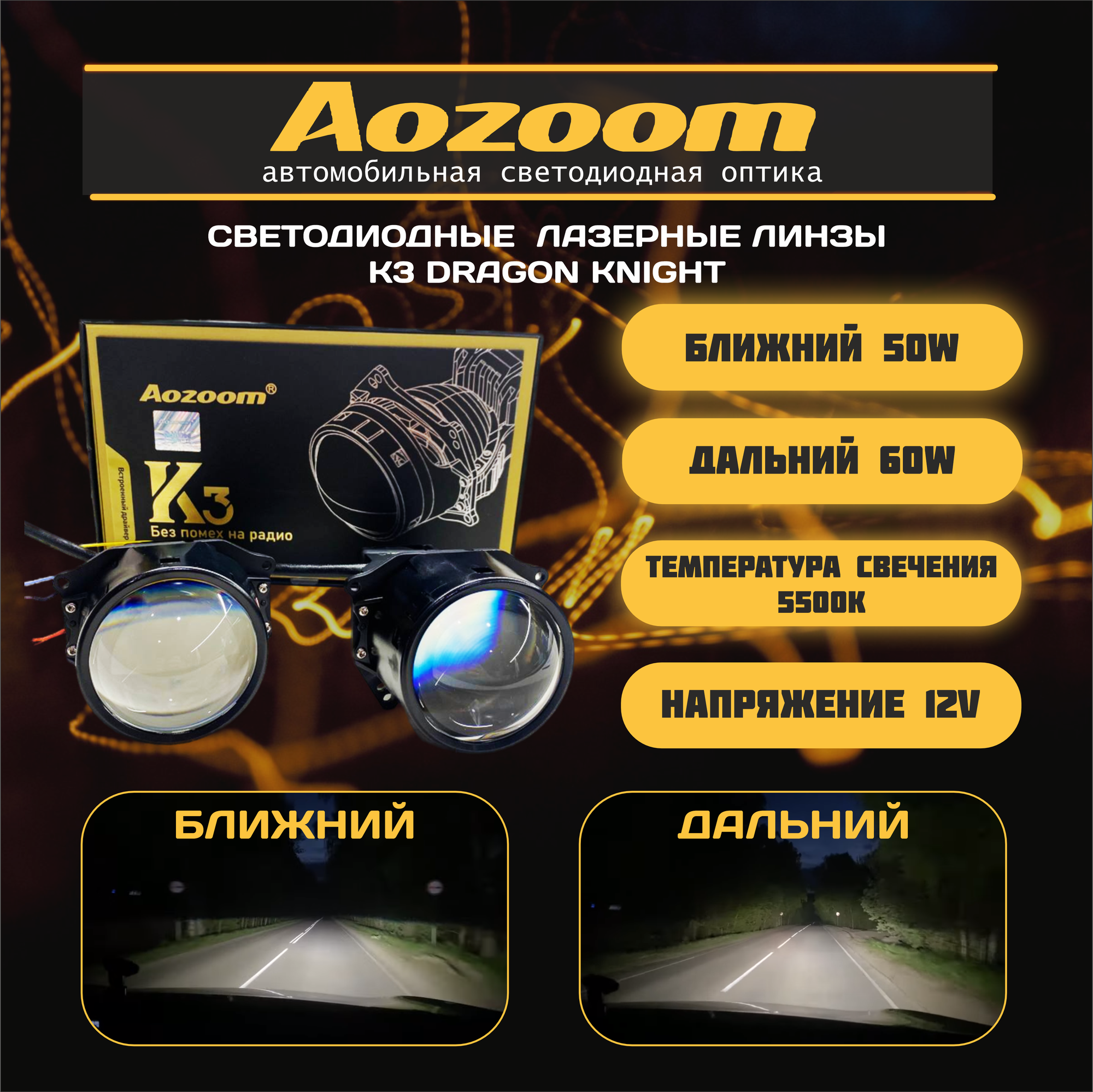 Светодиодные линзы модули BiLed Aozoom Dragon Knight K3 DK-200 (комплект 2 штуки)