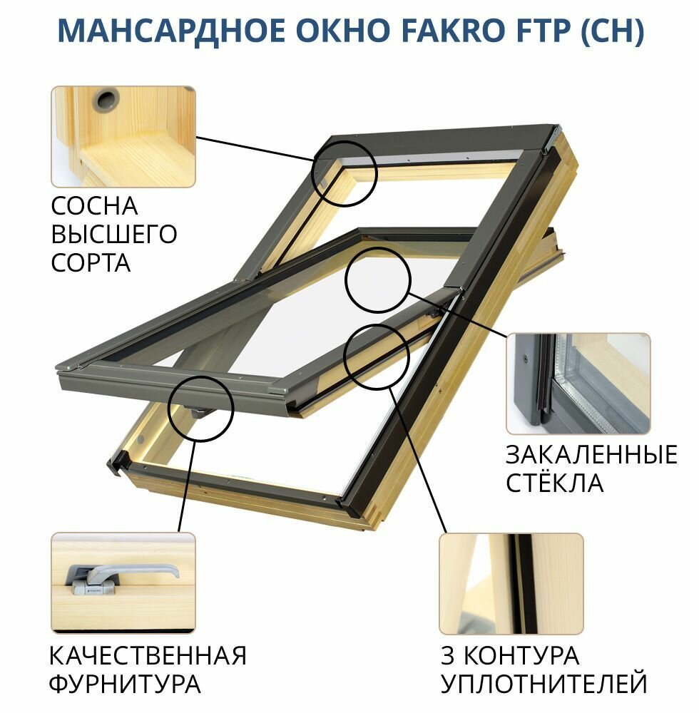 78*98 Мансардное окно Факро / Окно мансардное Fakro 780x980 (Без оклада) FTP (CH)